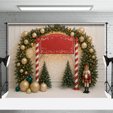 Aperturee Aperturee Christmas Welcome Sign Photography Backdrop Nutcracker and Xmas Tree Arch Holiday Party Entrance Photo Prop